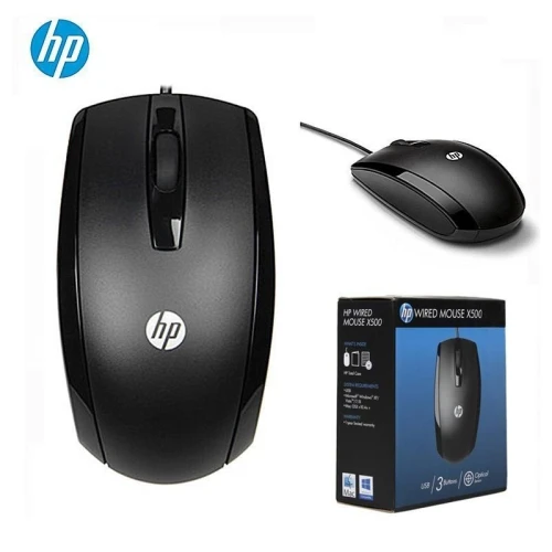 HP wired mousex500 with USB connectivity, 3 buttons & optical sensor.
